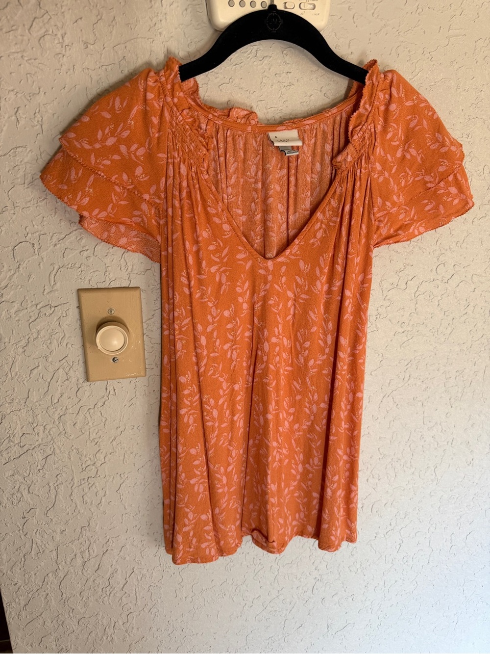 a new day Orange Floral V-Neck Short Sleeve Blouse